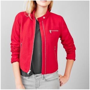 GAP Zip Biker Moto Jacket Holly Berry Red Wool Blend Size Small